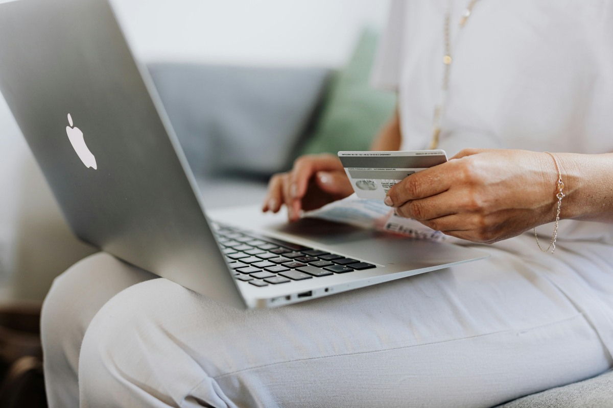 Woman paying for something online