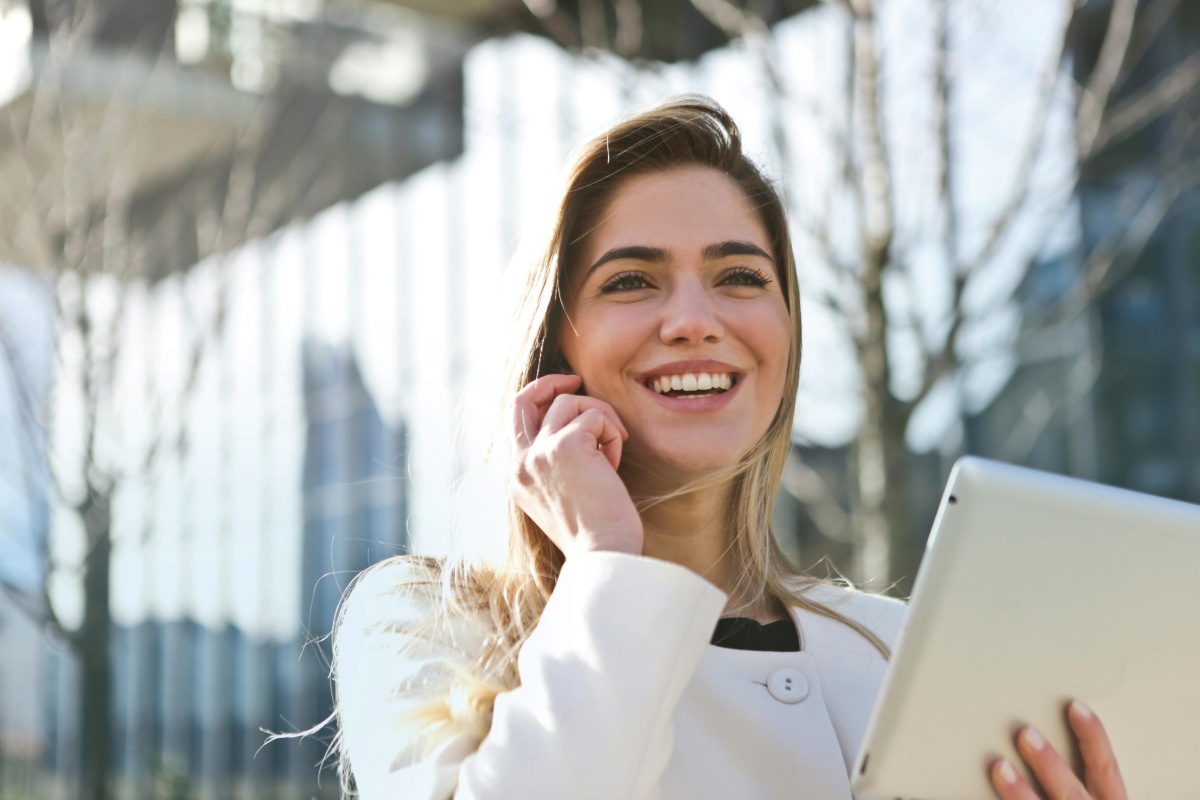 Woman working on the go