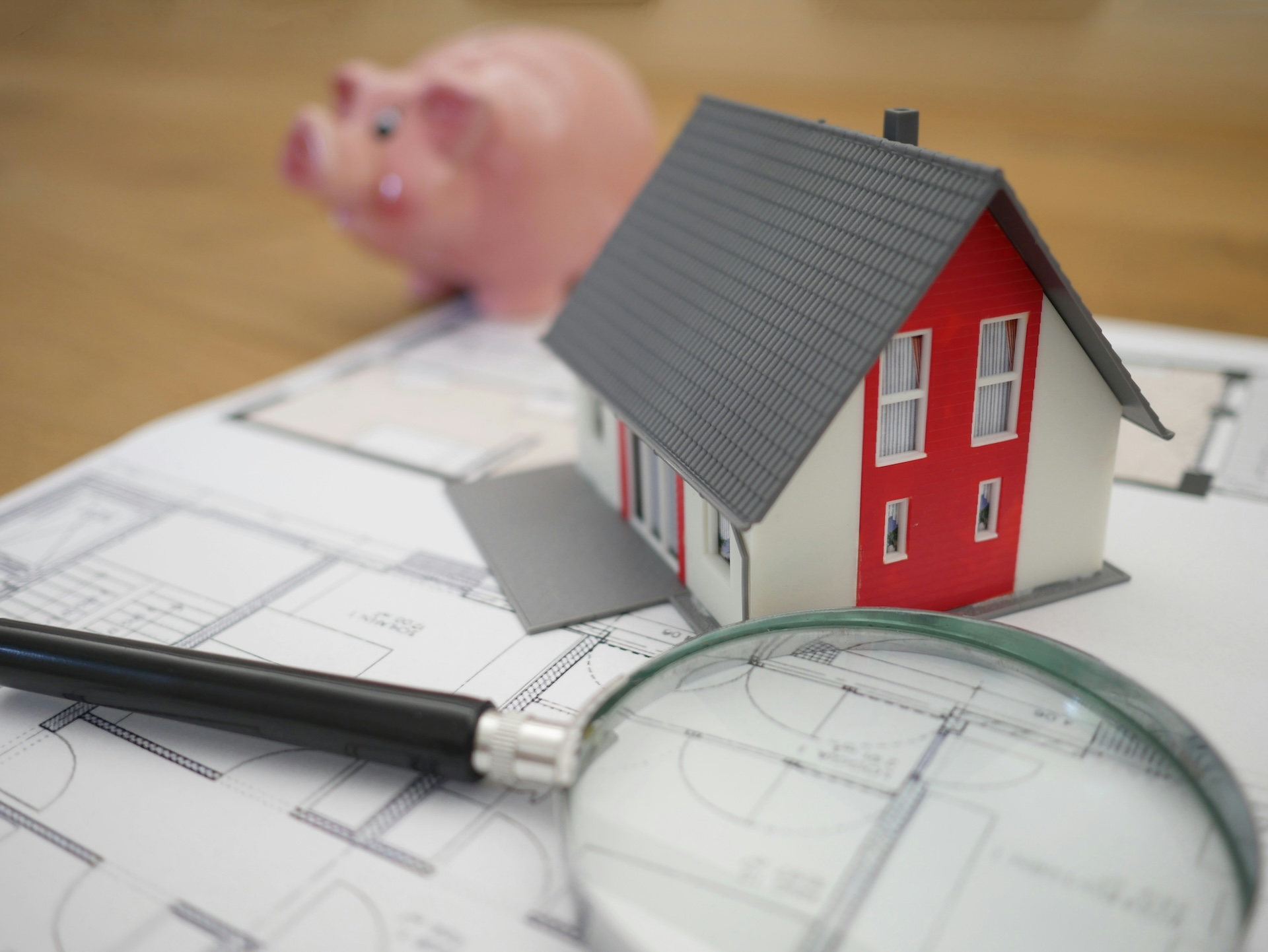 construction plans, model house, piggy bank